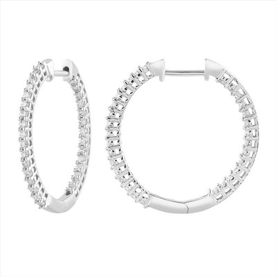 9Ct White Gold Diamond In Out Hoop Earrings