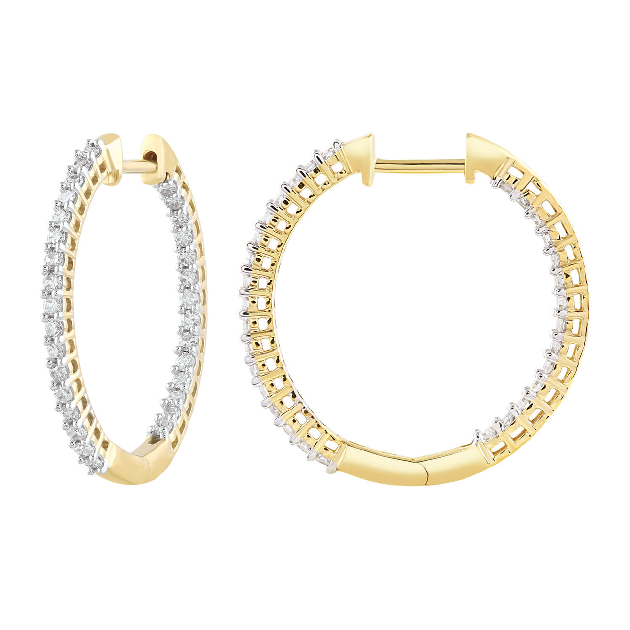 9Ct Yellow Gold Diamond In Out Hoop Earrings