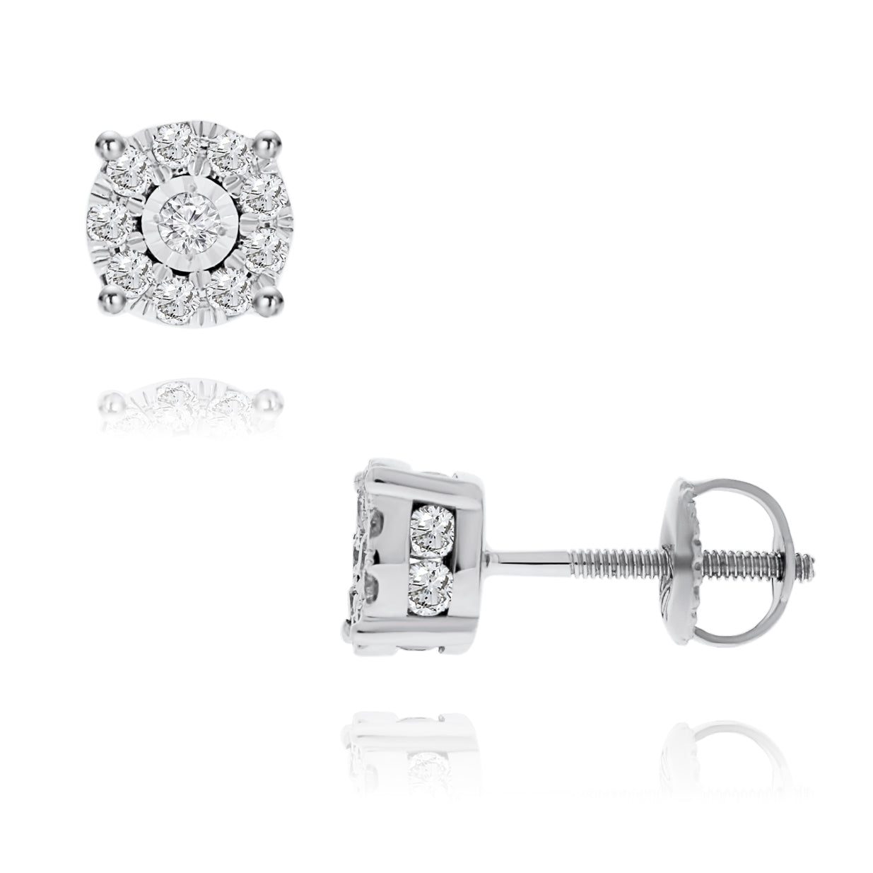 White Gold Halo Pave Stud Earrings
