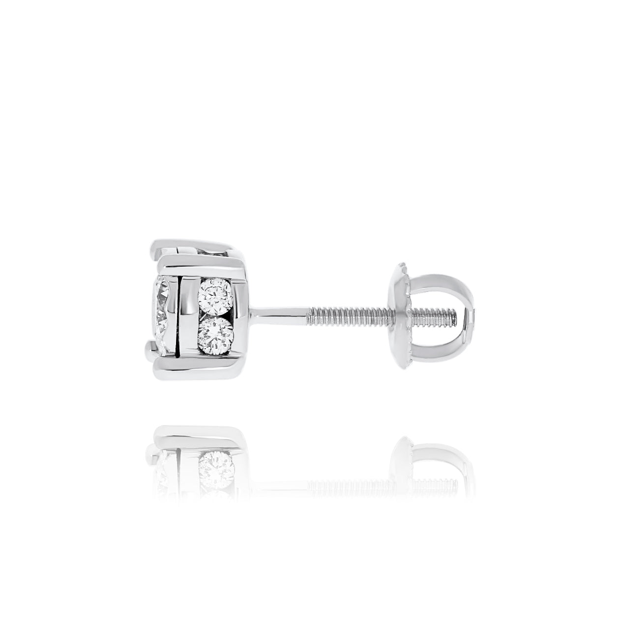 White Gold 4 Claw Illusion Set Stud Earrings