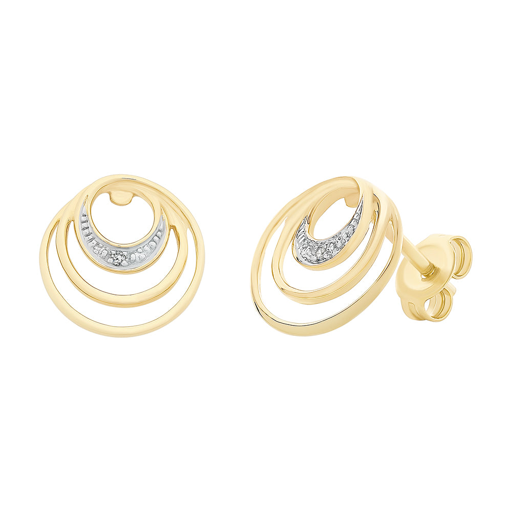 9Ct Yellow Gold Circles Diamond Earrings