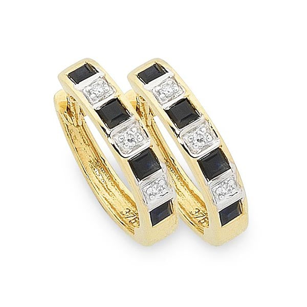 Yellow Gold Huggie Earrings With Sapphires And Diamonds