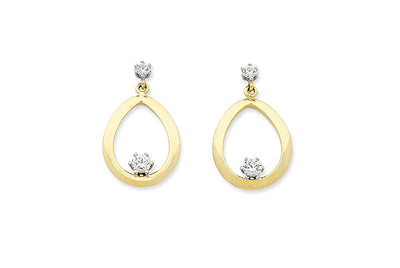 9 carat yellow and white gold cubic zirconia tear drop shape earrings