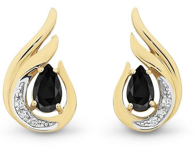 Yellow Gold Shaped Black Spinel Studs