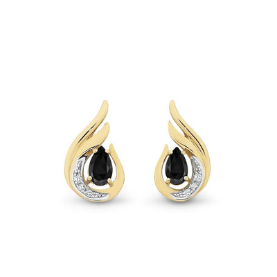 Yellow Gold Shaped Black Spinel Studs