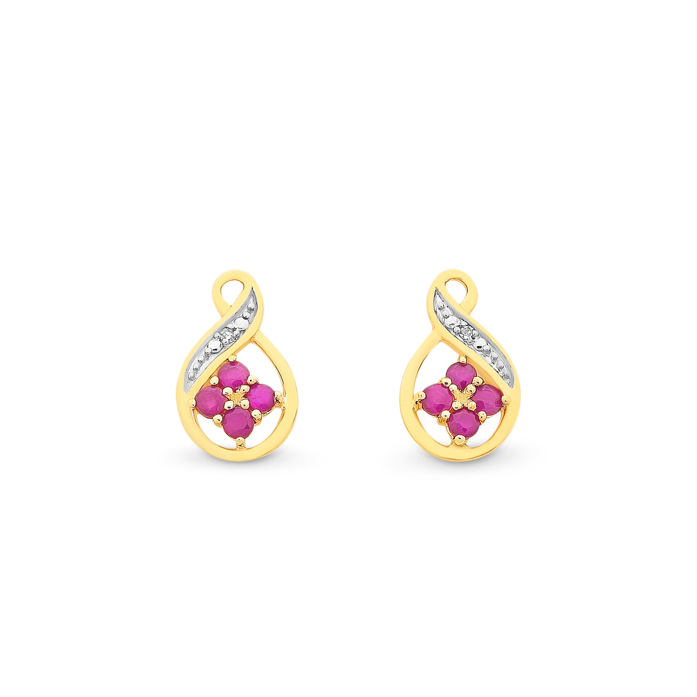 Yellow Gold Natural Ruby & Diamond Earring
