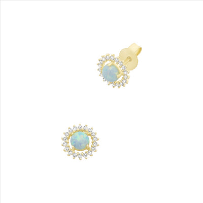 9Ct Yellow Gold Created Opal & Cz Earrings