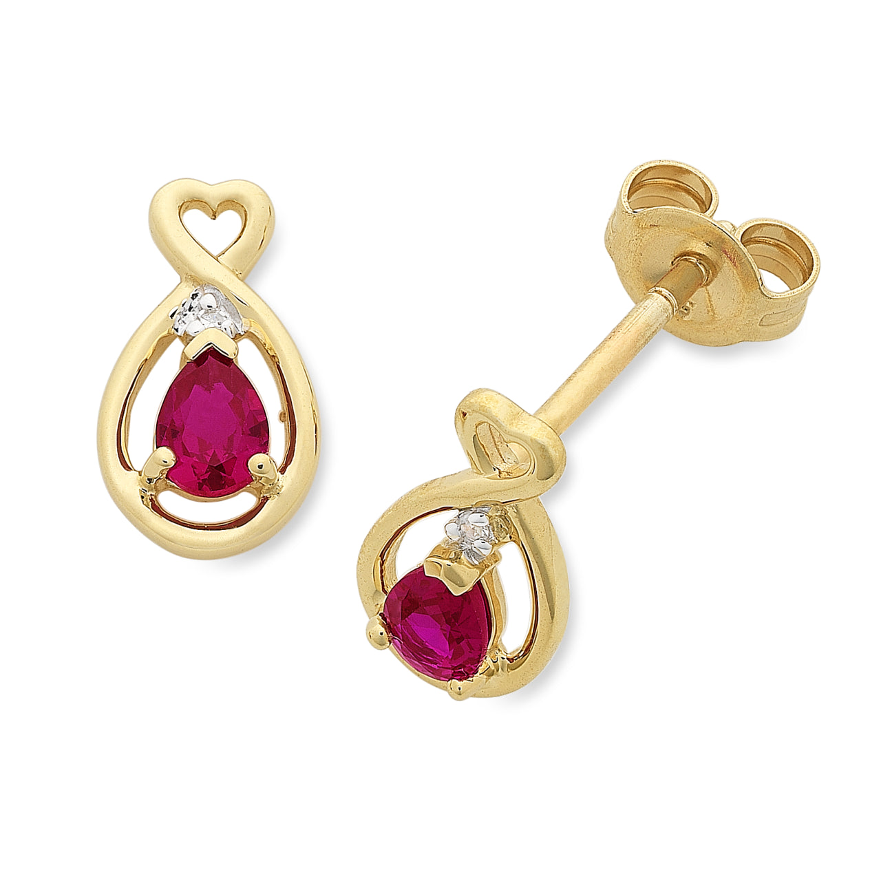 9Ct Yellow Gold Created Ruby & Diamond Earrings
