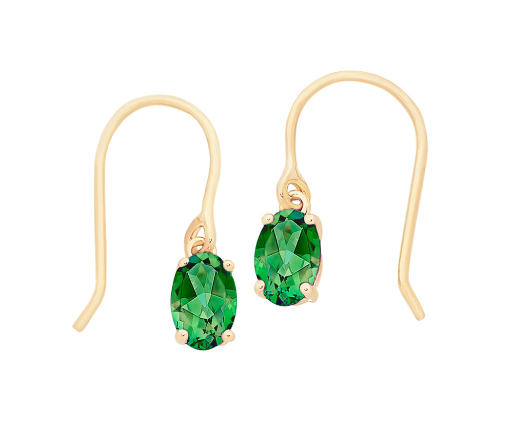 9Ct Yellow Gold Created Emerald Shephook Earrings