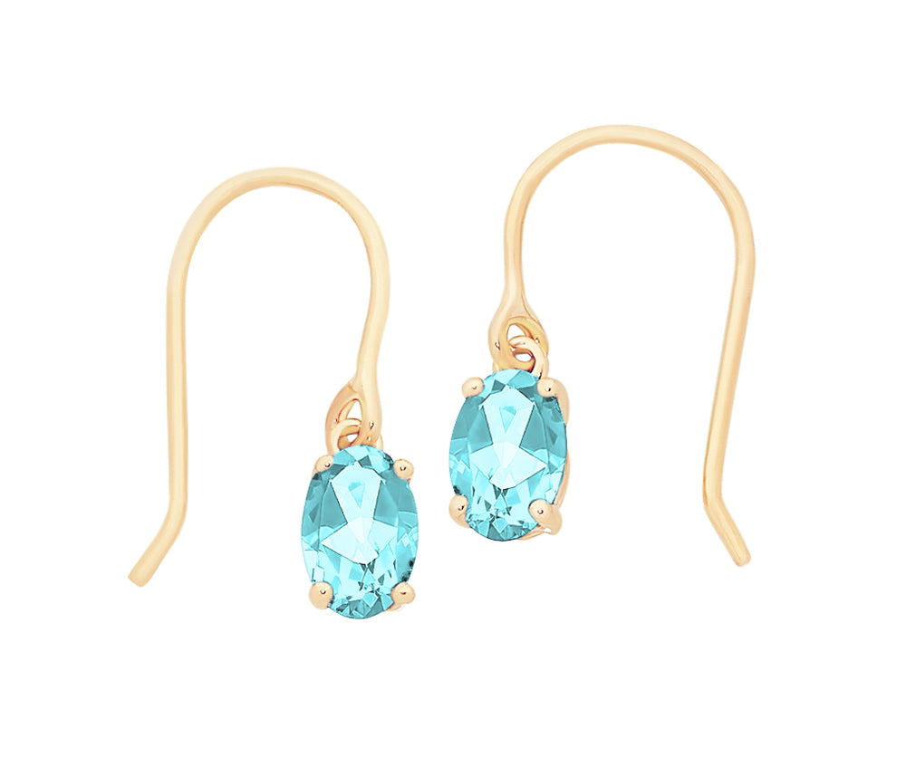 9Ct Yellow Gold Sky Blue Topaz Earrings With Shephooks