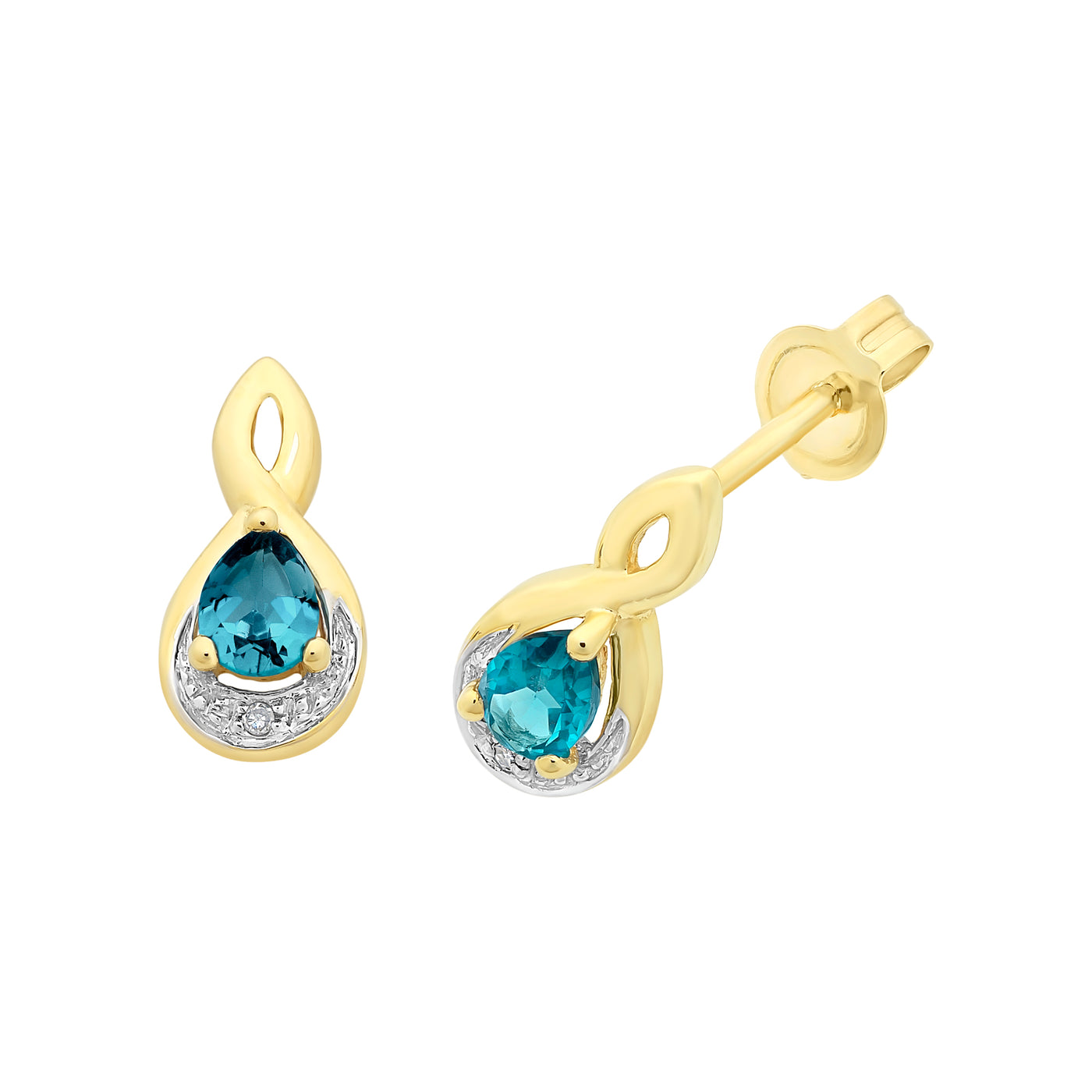 9Ct Yellow Gold London Blue Topaz And Diamond Earrings