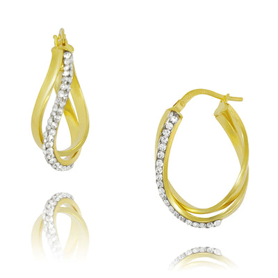Gold Silver Filled Crystal Oval Twist Hoops