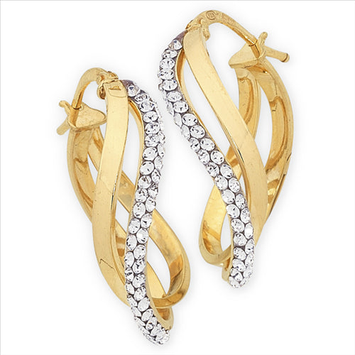 Gold Silver Filled Crystal Oval Twist Hoops