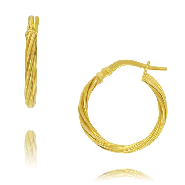Yellow Gold Silver Filled Twist Hoop Earrings 15Mm