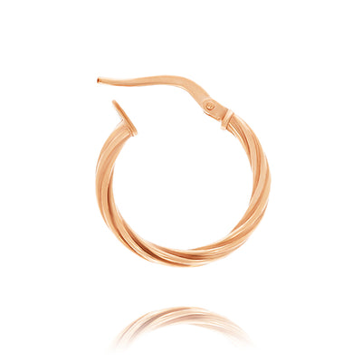 9Ct Rose Gold Silver Filled Twist Hoop Earring - 15Mm I.D