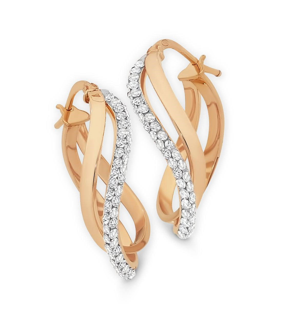 Rose Gold Silver Filled Large Crossover Hoop Earrings With Crystals