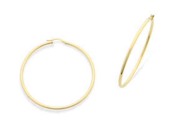 9Ct Yellow Gold Silver Filled 50Mm Hoop Earrings - Plain Tube