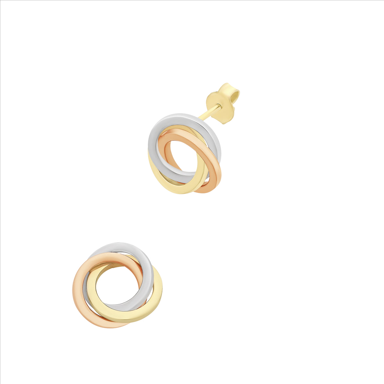 9Ct Gold Silver Filled Swirl Circle 3 Tone Stud Earrings
