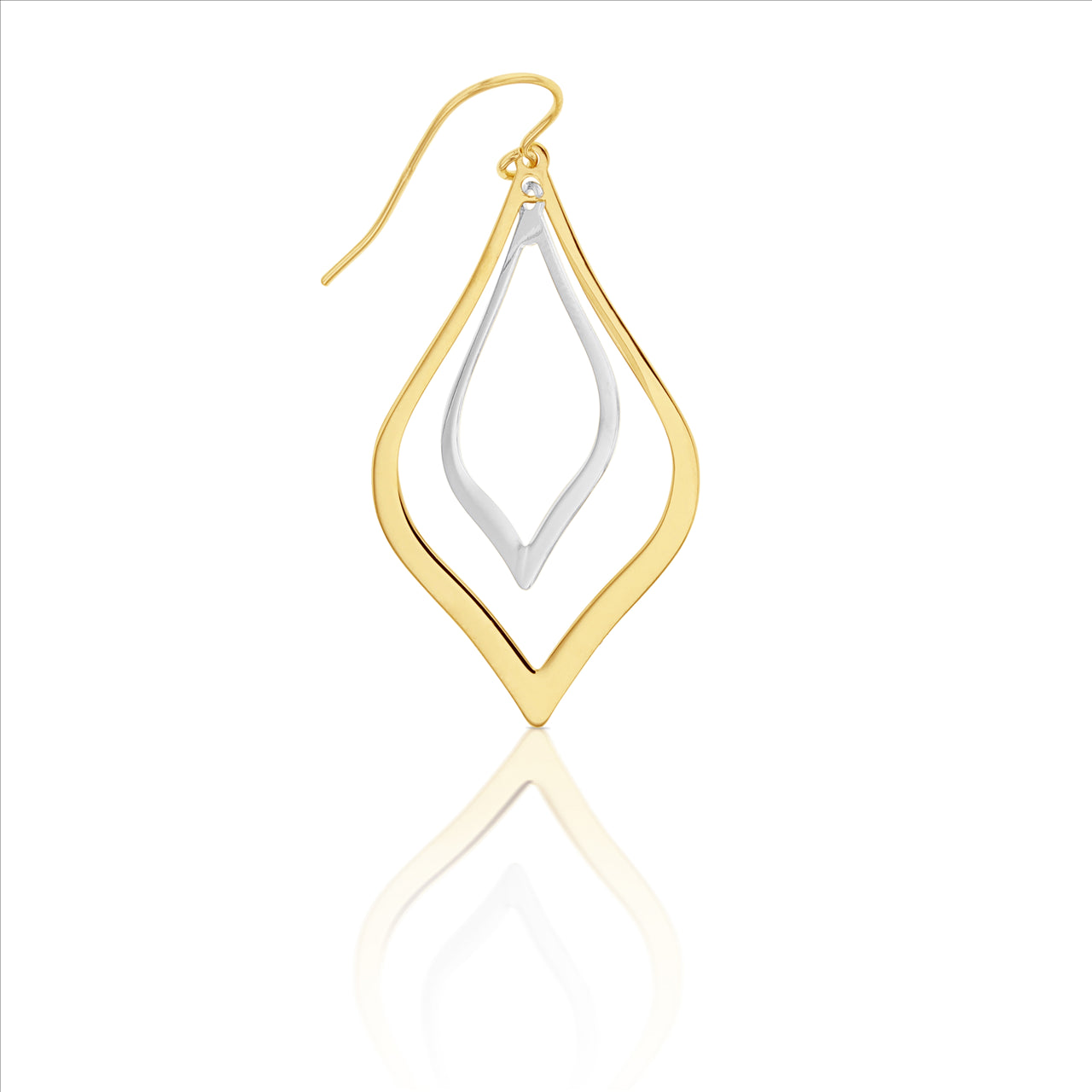 9Ct Yellow Gold And White Gold Double Teardrop Earrings With Shephooks