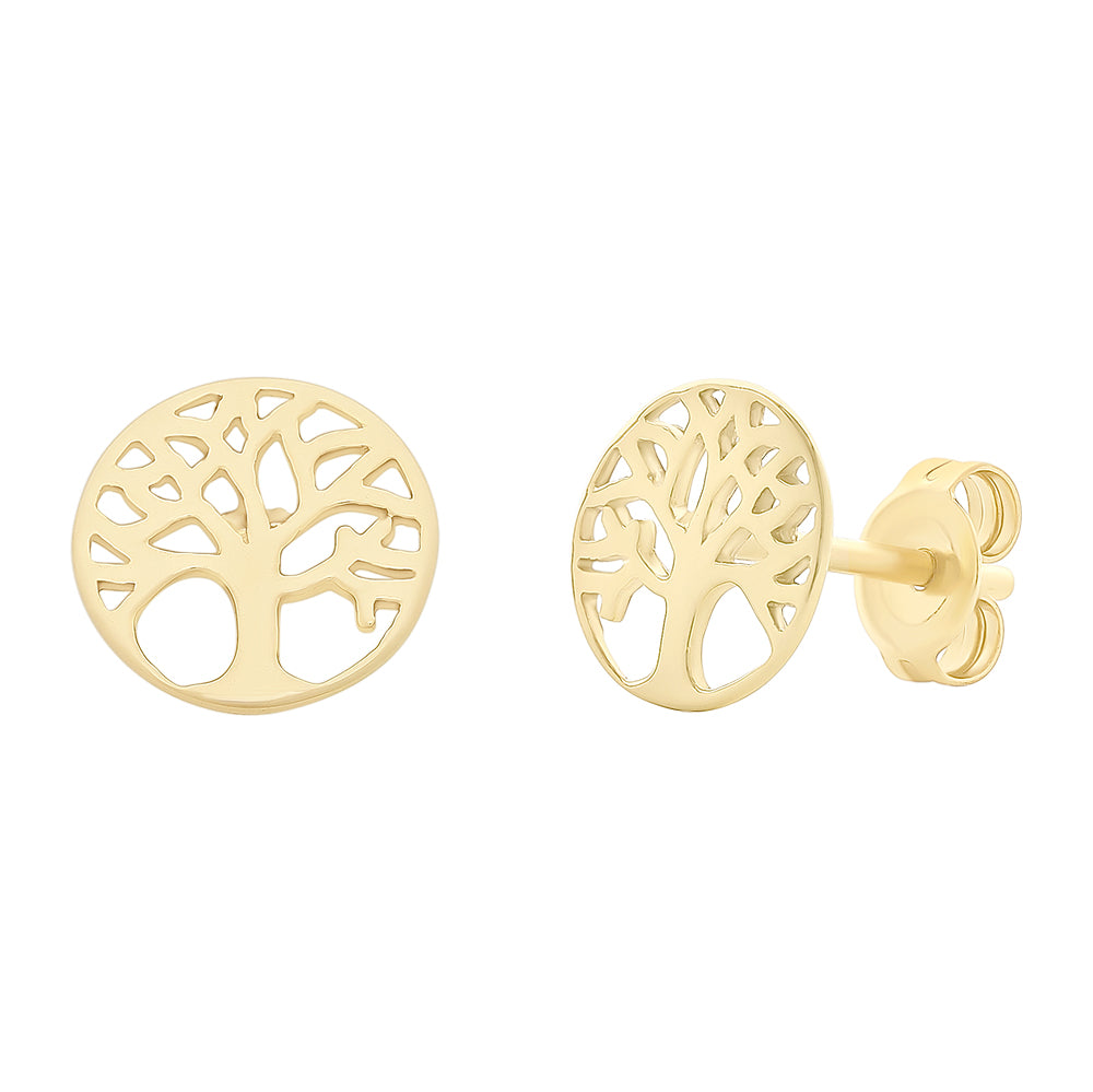 9Ct Yellow Gold Tree Of Life Stud Earrings