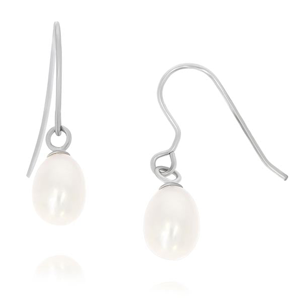 Sterling silver shephook earrings with one fresh water white pearl