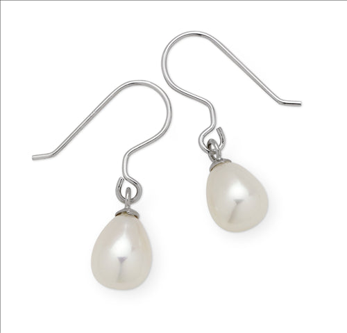 Sterling silver shephook earrings with one fresh water white pearl