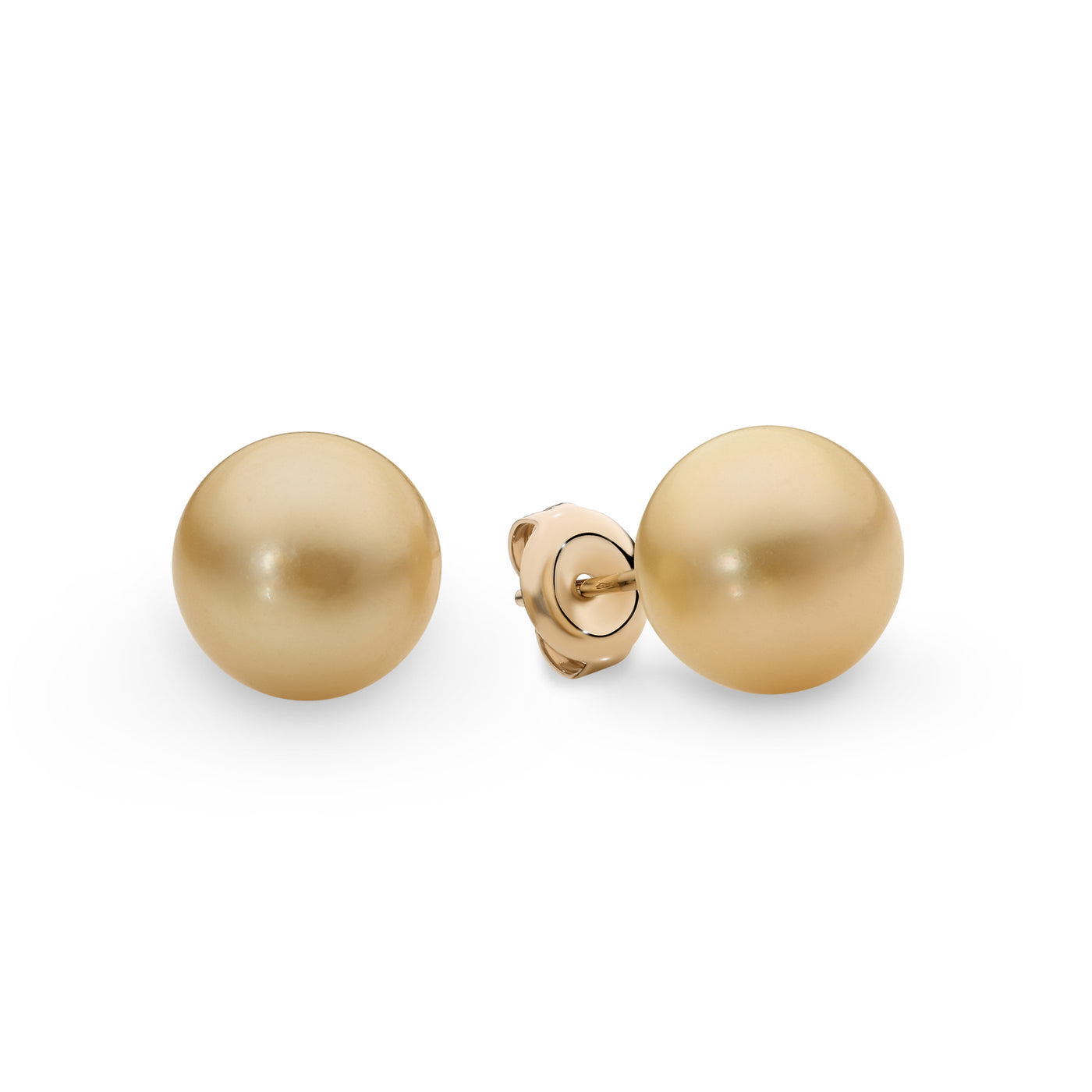 9Ct Yellow Gold 11-11.5 Golden Semi Round South Sea Pearl Stud Earrings #1515