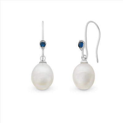 Silver Sapphire & Freshwater Pearl Earrings