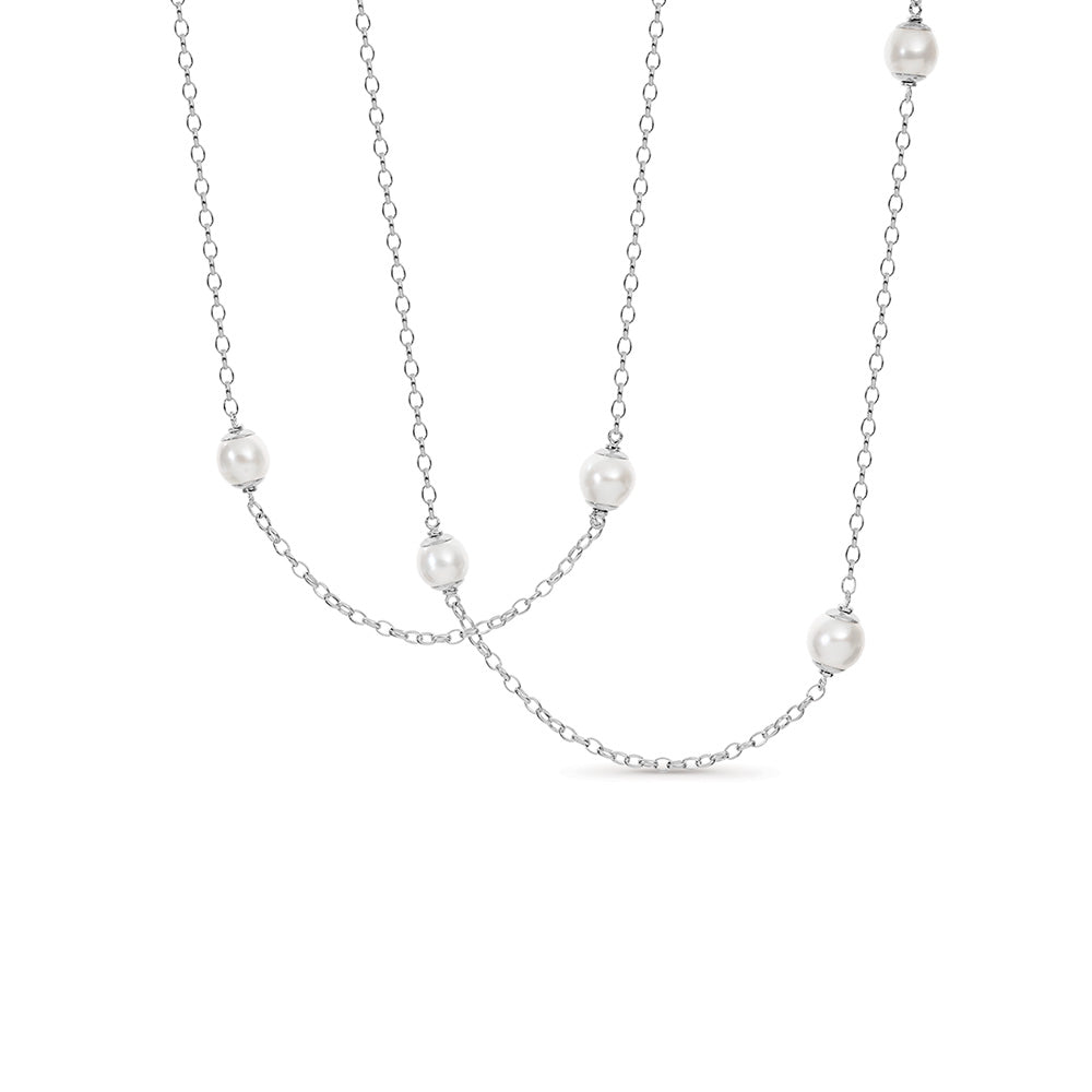 Autore Necklace Sterling Silver Oval Belcher With 6 X 9Mm - 10Mm Autore South Sea Pearl White Drop Shape