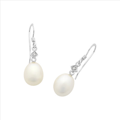 Silver Freshwater Pearl Earrings With Cz