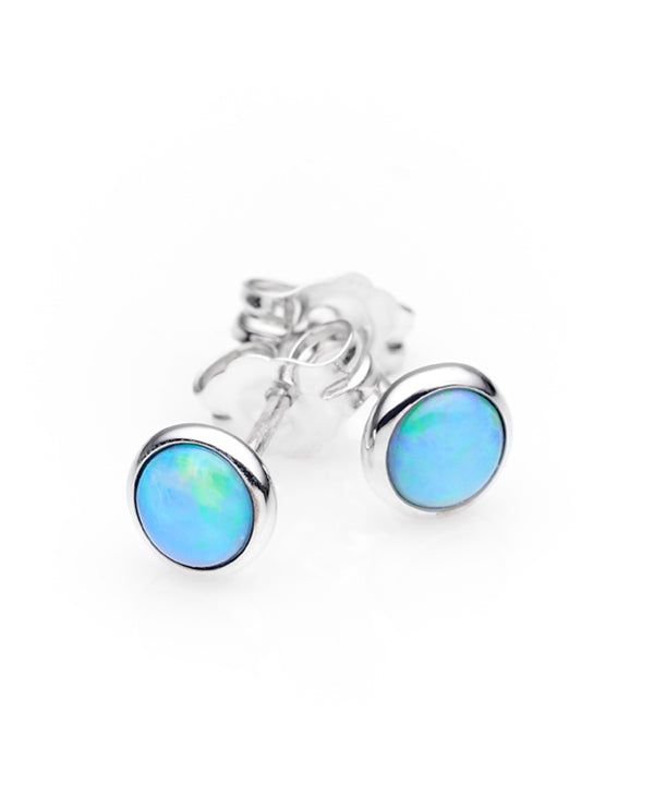 Sterling Silver Solid White 4mm Round Opal Studs