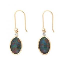 9Ct Yellow Gold Oval Shaped Triplet Red/Blue/Green Opal And Diamond Gold Earrings 12 X 8Mm With Diamond Set Shephooks