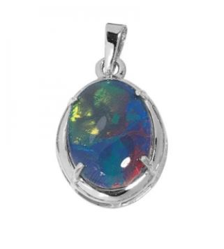 9Ct Yellow Gold Oval Shaped Triplet Blue/Green Opal With Wide Gold Edge Pendant 14 X 10Mm