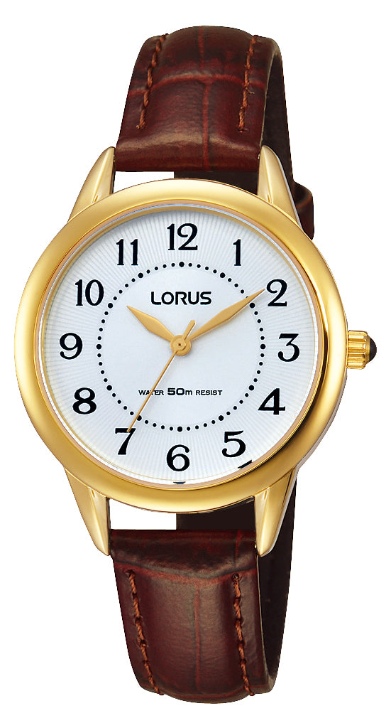 Lorus Watch Ladies Dress Gold Plated Round White Dial