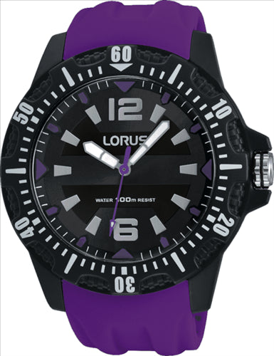 Lorus Gents Black Case With Purple Band Watch