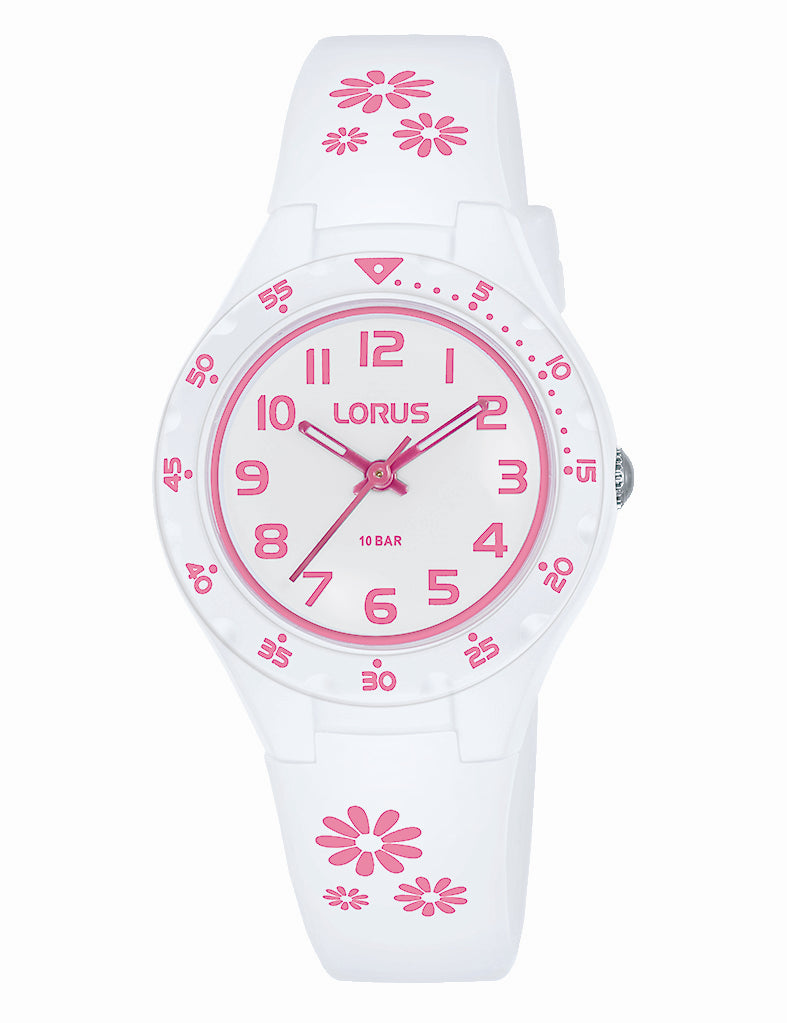 Lorus White Flower Band Watch Girls