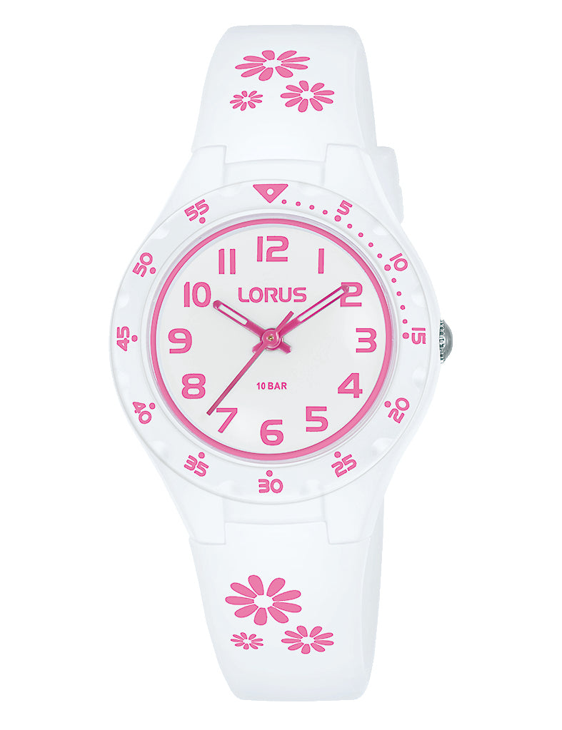 Lorus White Flower Band Watch Girls