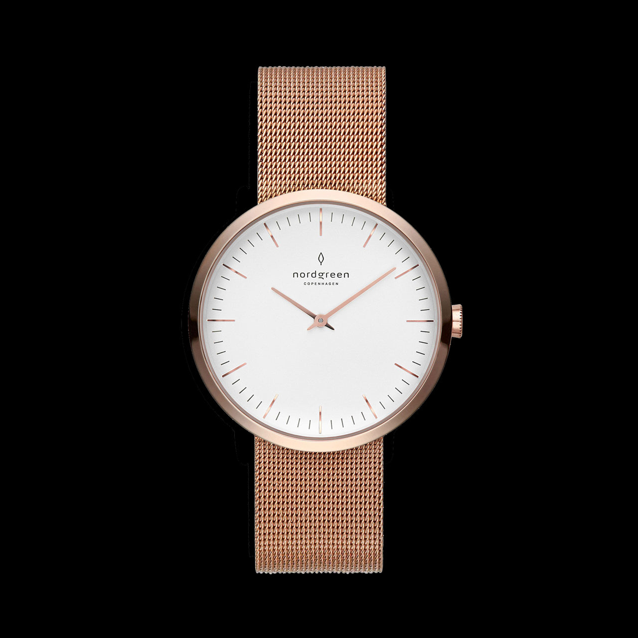 Nordgreen infinity womens dress watch white dial rose gold mesh band rose gold case 32