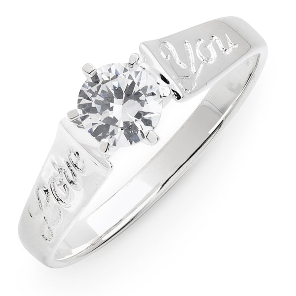 Silver Solitaire Ring With One Cubic Zirconium