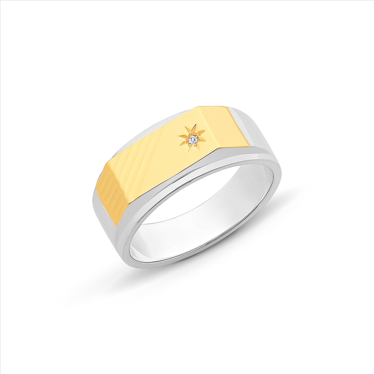 Yellow Gold And Sterling Silver Men's Ring With Diamond