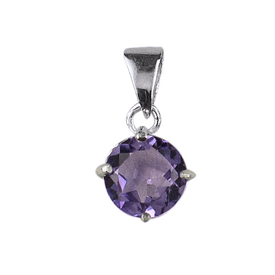 Sterling Silver Round Natural Amethyst Pendant