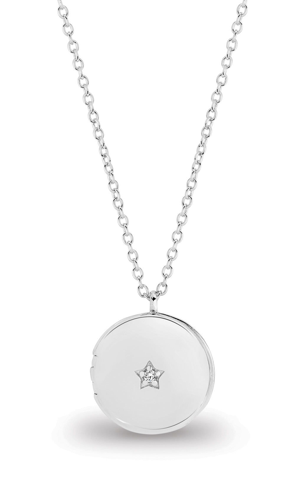 Sterling Silver Locket Necklace With Cz Detail 45Cm + 5Cm