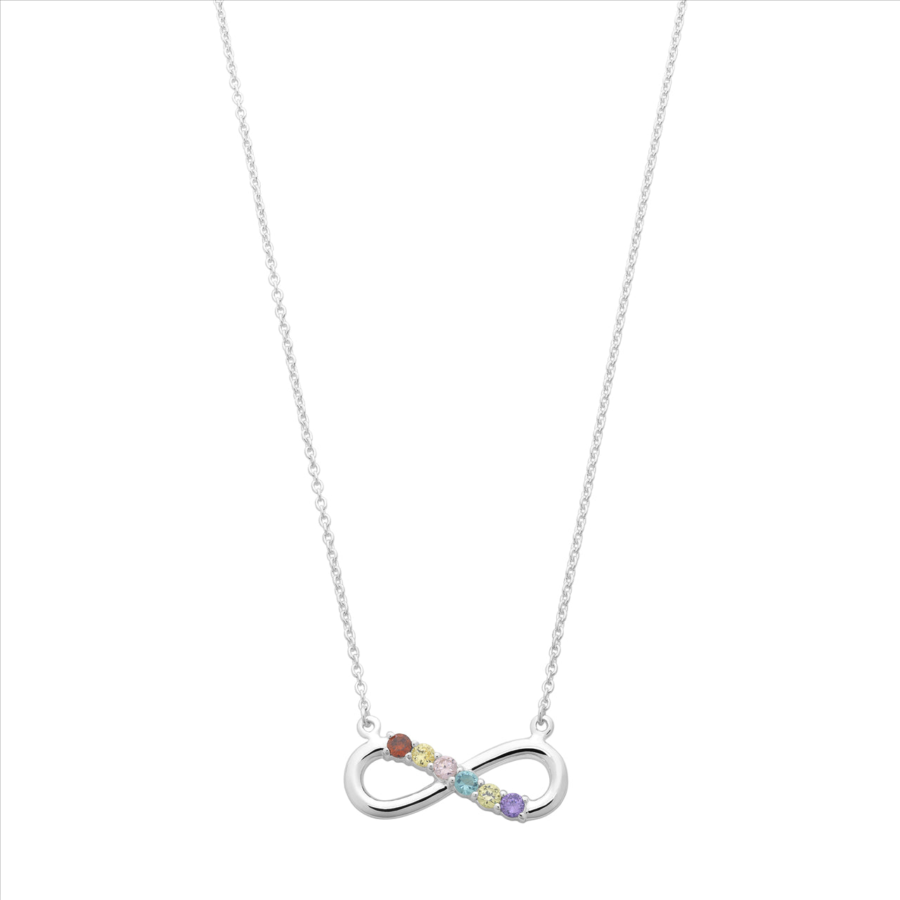 Sterling Silver Multi-Colour Cz Infinity Pendant With Sterling Silver 40Cm Chain And 10Cm Ext