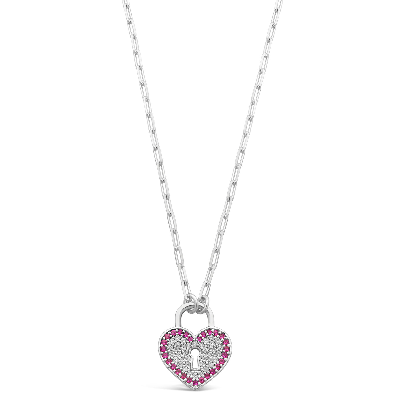 Cz And Created Ruby Surround Heart Necklace