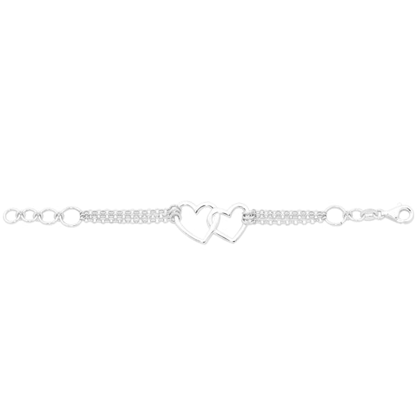 Sterling Silver Multi Strand Bracelet With 2X Open Hearts