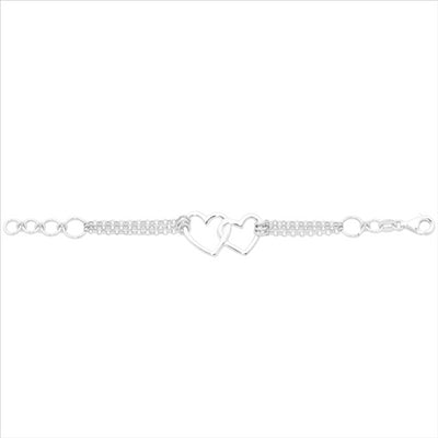 Sterling Silver Multi Strand Bracelet With 2X Open Hearts