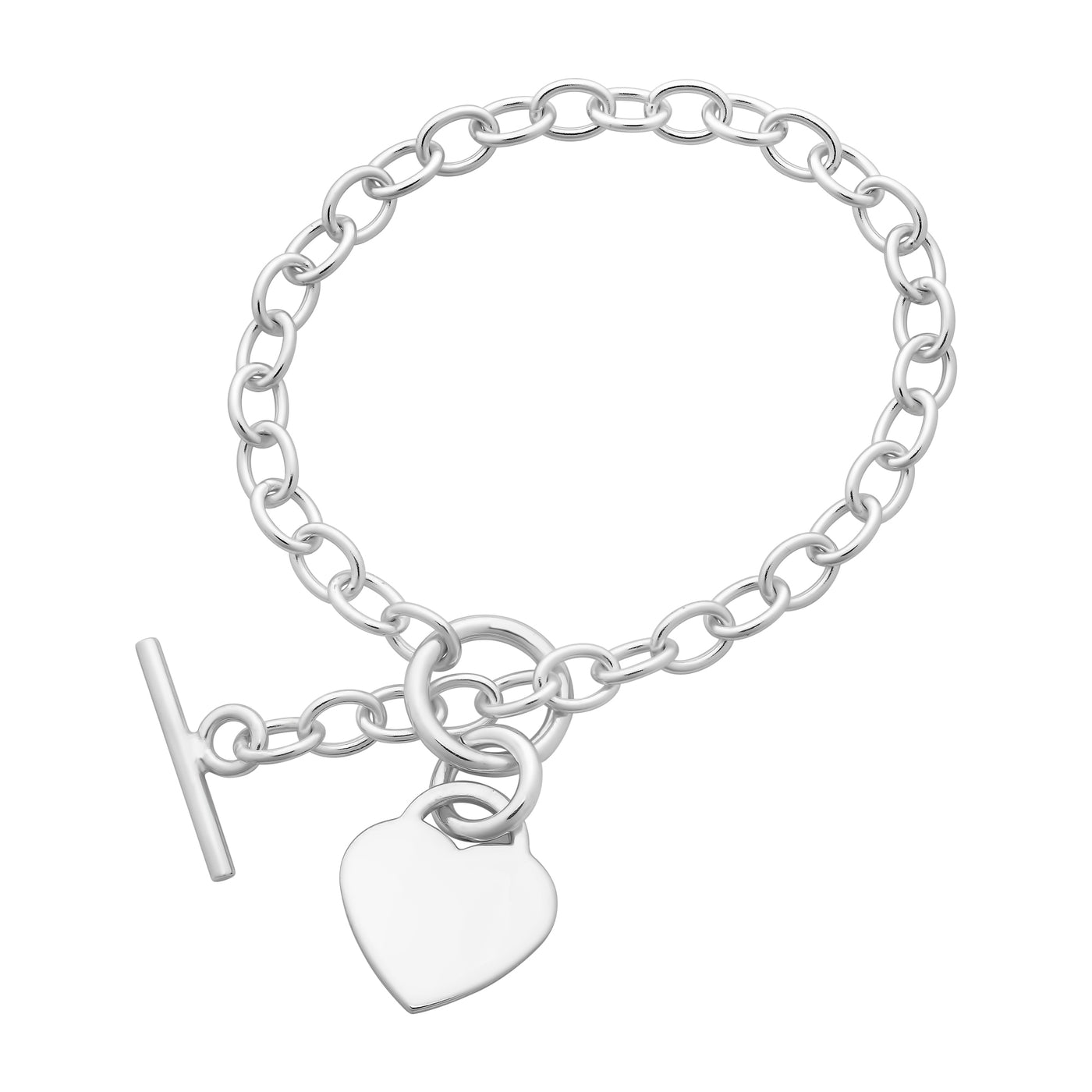Sterling Silver T-Bar Clasp Heart Bracelet