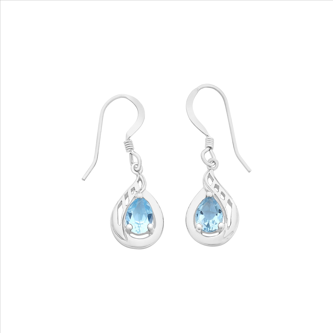 Sterling Silver Pear Shape Blue Topaz Drop Earrings
