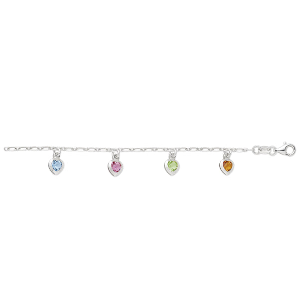 Silver 25Cm Anklet With Multi Coloured Cubic Zirconiums