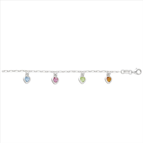 Silver 25Cm Anklet With Multi Coloured Cubic Zirconiums